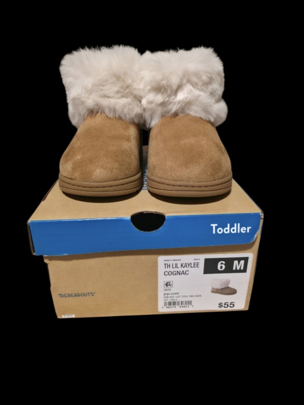 Thereabouts Lil Kaylee Toddler Booties in Cognac with Cream Faux Fur